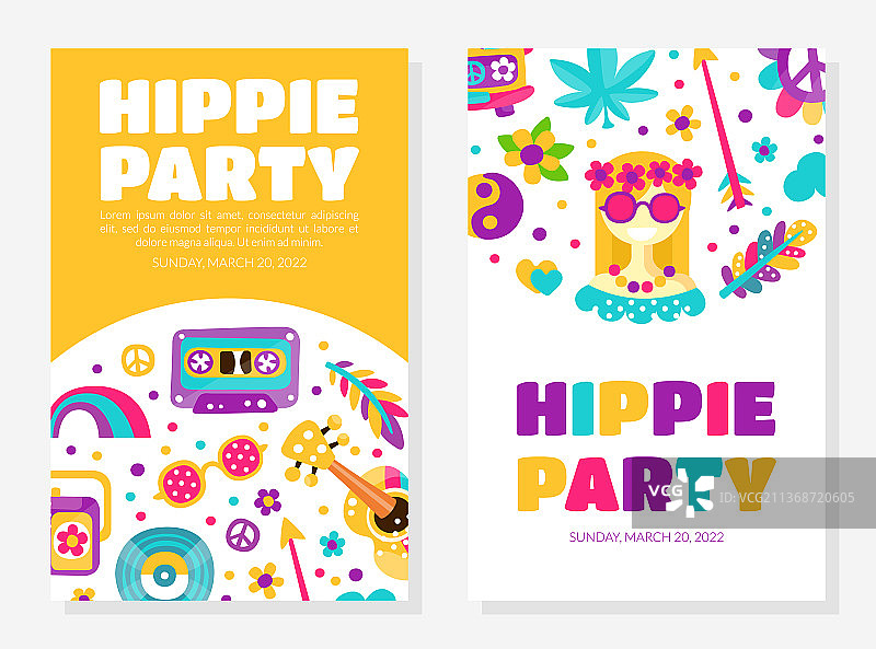 嬉皮士波西米亚海报或卡片设计与贴纸图片素材