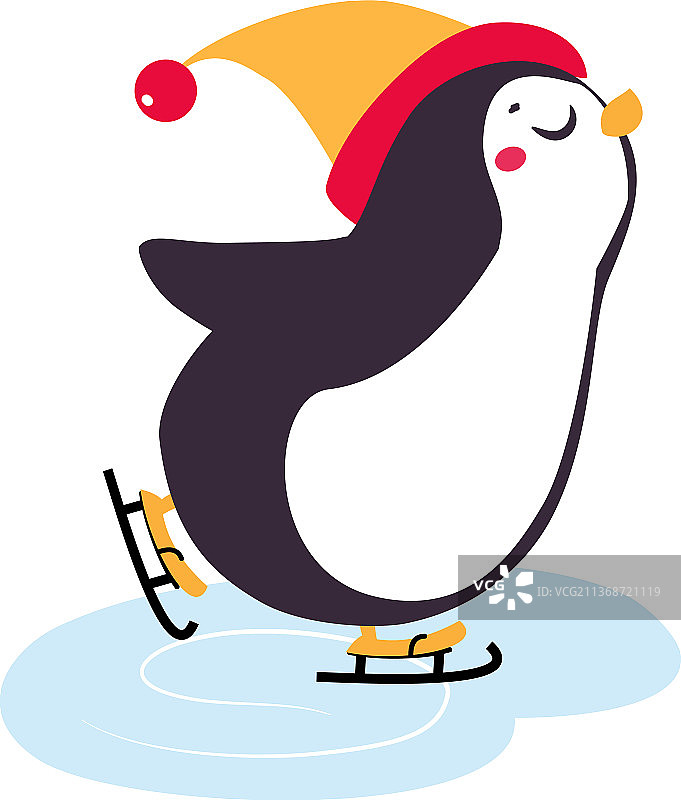 戴着冰帽、红脸蛋的可爱企鹅图片素材