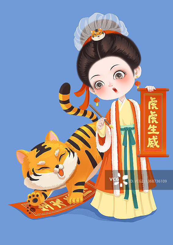 古装小像与老虎图片素材