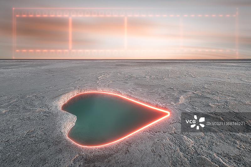 盐湖上的爱心，情人节背景图图片素材