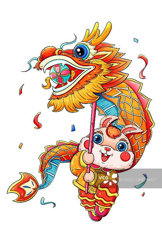 国潮兔年福兔舞龙元素图片素材