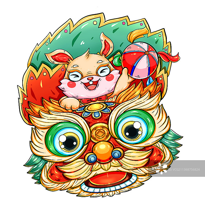 国潮兔年舞狮兔元素图片素材