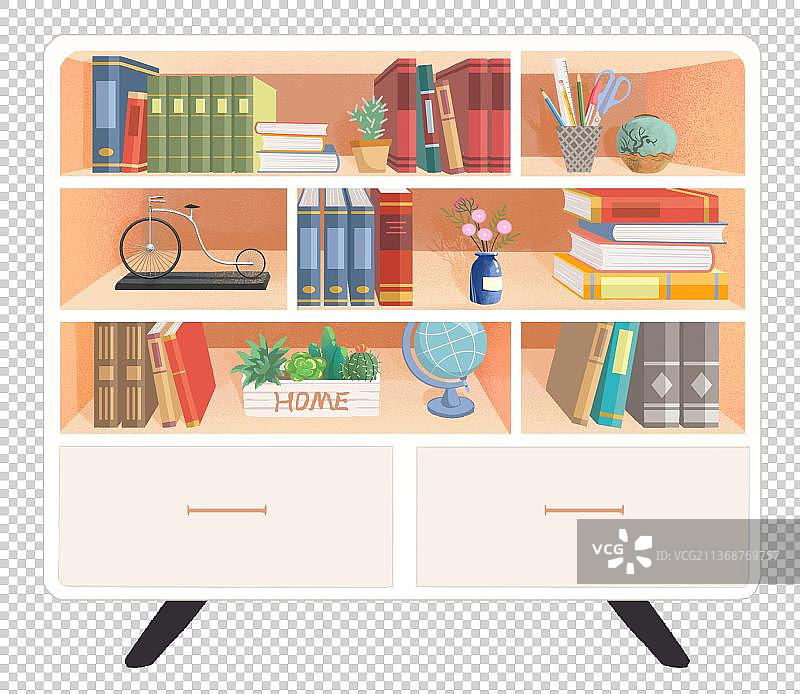 摆满东西的白色书柜图片素材