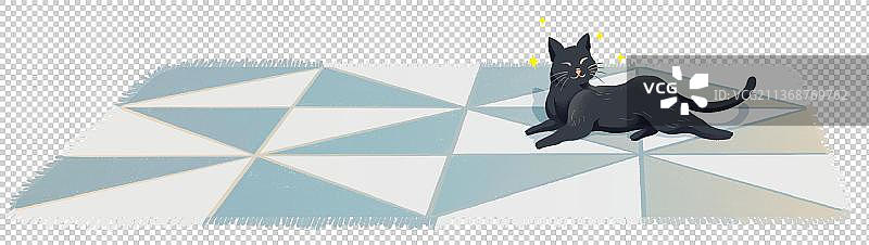 地毯上卧着一只黑色的小猫图片素材