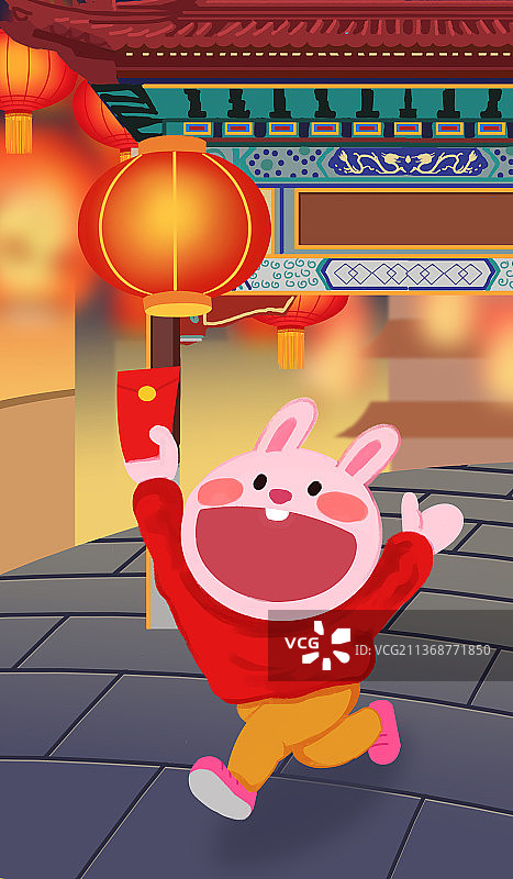 十二生肖2023年兔年可爱小兔子春节过年抢红包创意插画图片素材