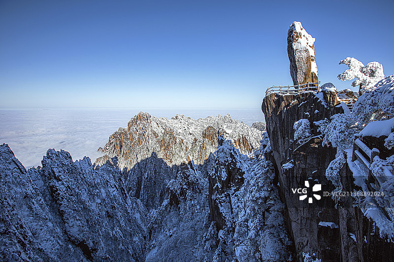 黄山飞来石白雪~云海图片素材