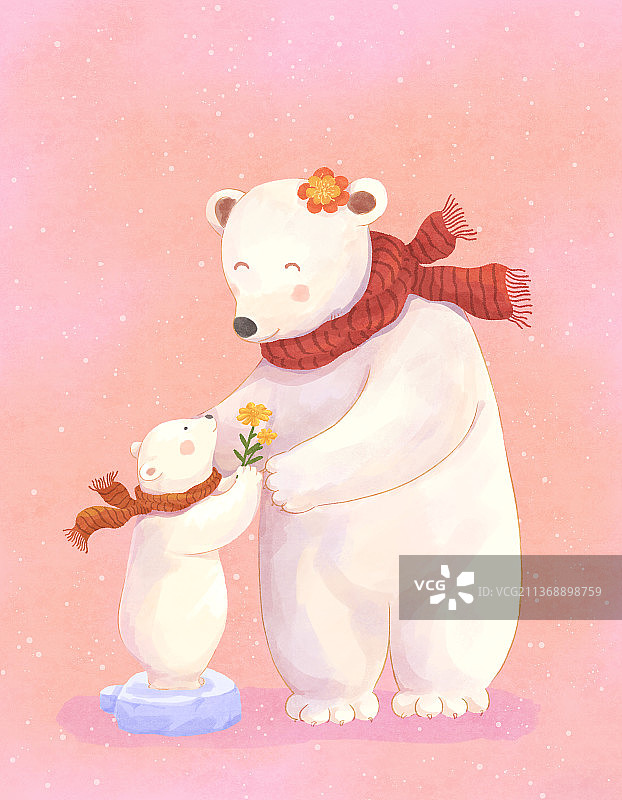 北极熊和妈妈母亲节插画图片素材