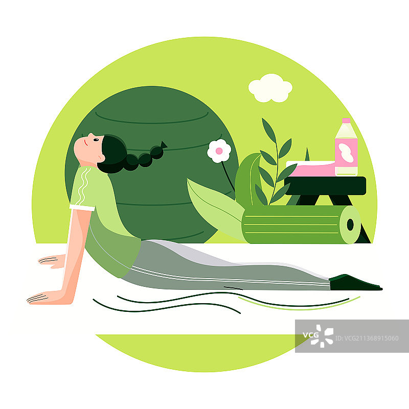 女孩开心做瑜伽放松矢量插画图片素材