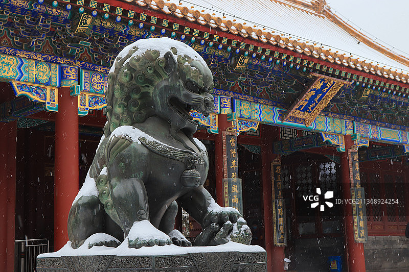 冬季颐和园之雪后排云殿石狮子图片素材