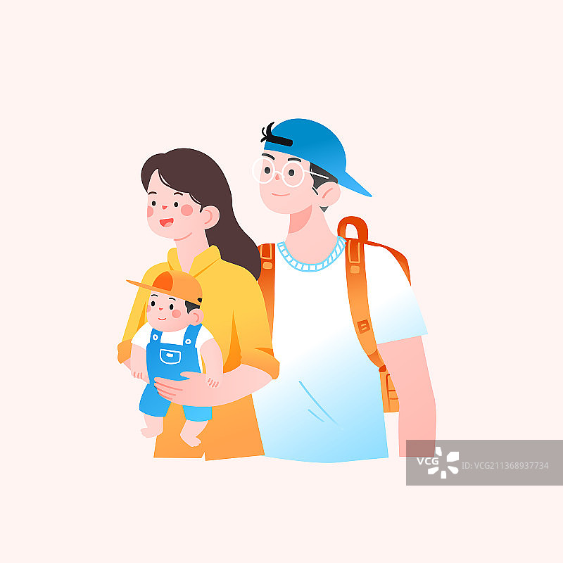 卡通春季春天春分节气节日出游旅行旅游亲子游宝贝儿童父亲节母亲节消费休闲生活方式自然风景渐变矢量插画图片素材