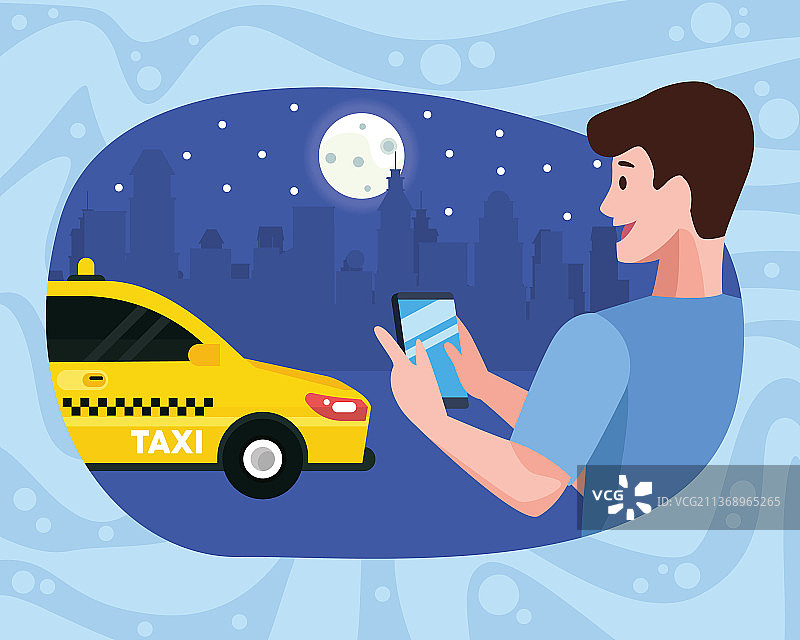 男人使用智能手机打车服务图片素材