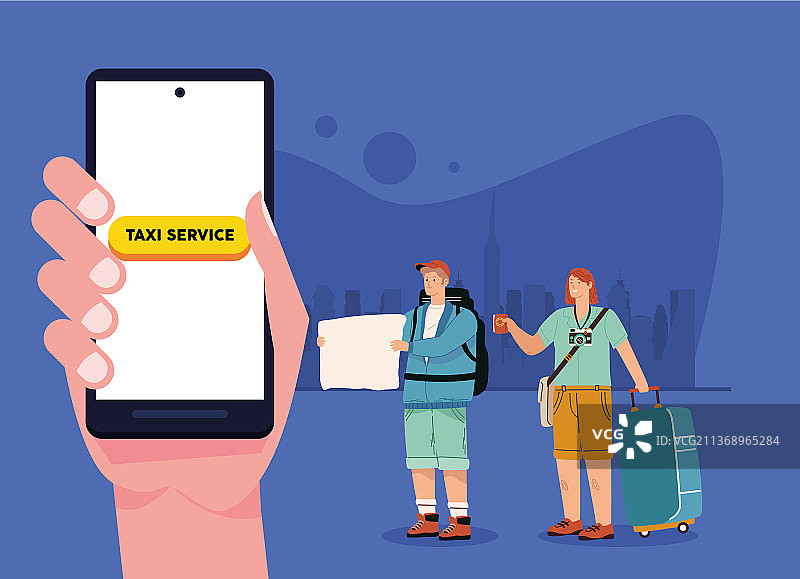 游客使用网约车App图片素材