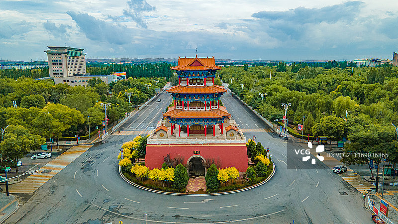 宁夏灵武玉皇阁鼓楼城市风光图片素材