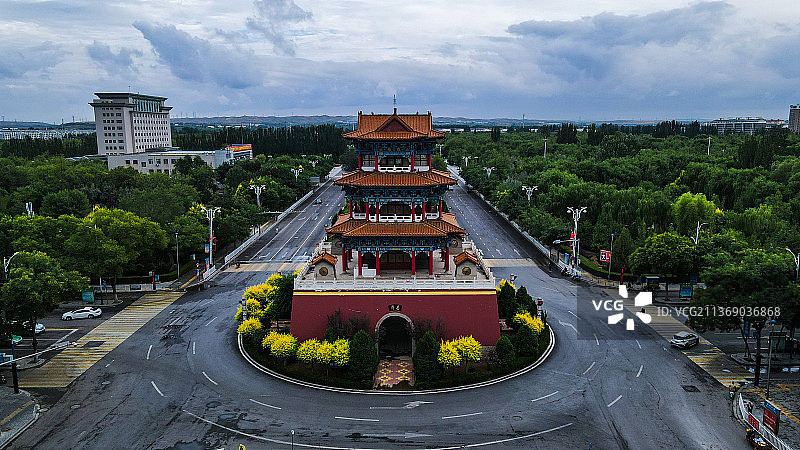 宁夏灵武玉皇阁鼓楼城市风光图片素材