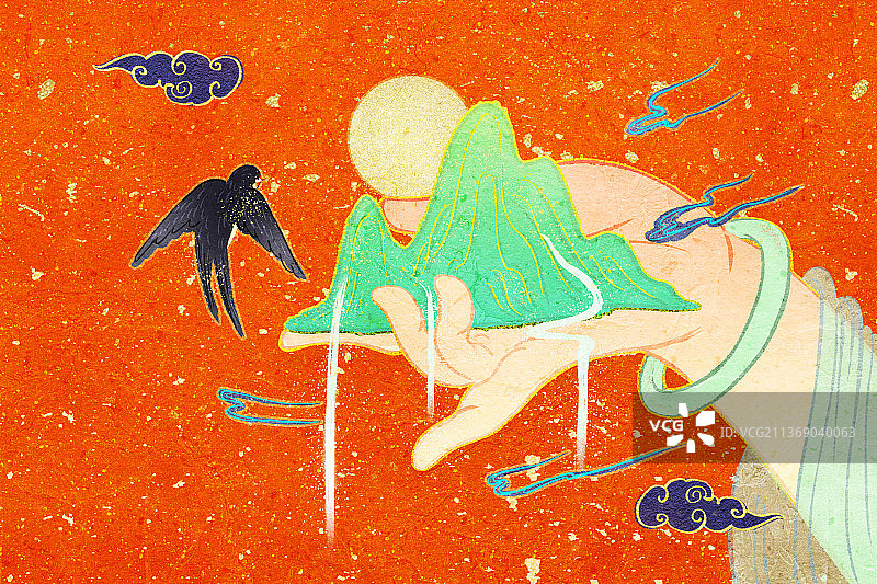 敦煌手姿燕子山风景插画图片素材