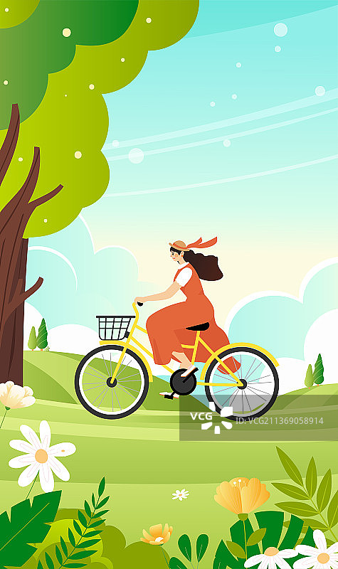 春天女孩骑行图片素材