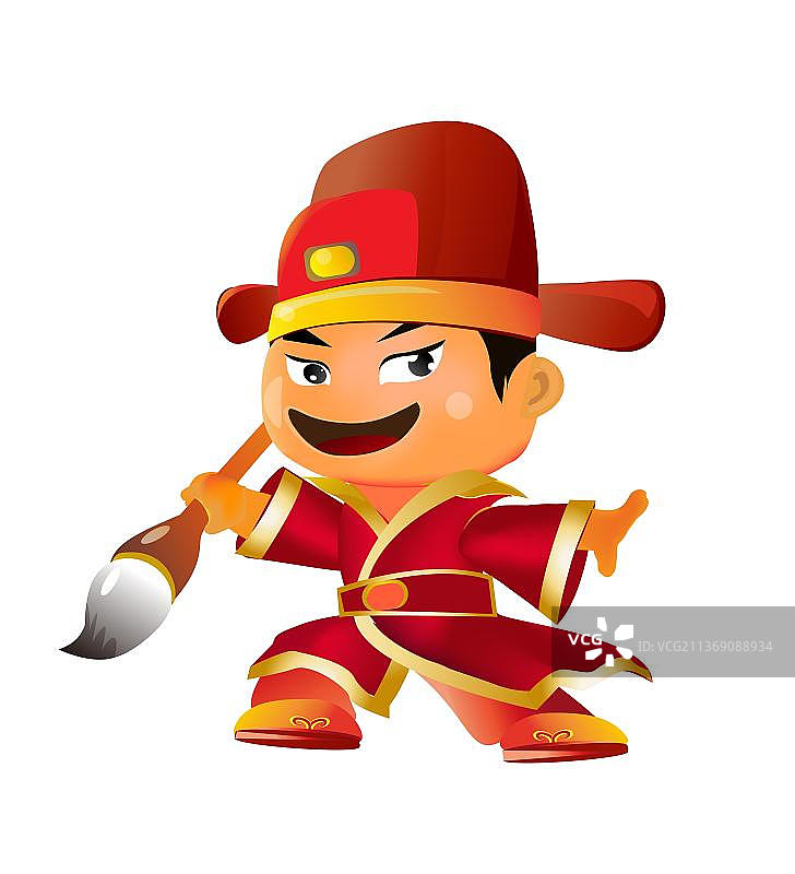 中国古代状元拿毛笔矢量插画图片素材