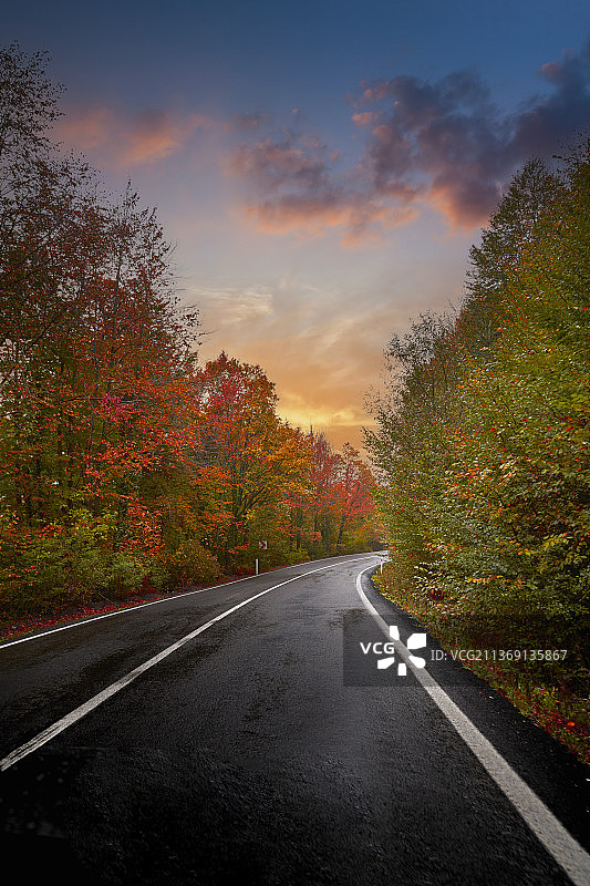 土耳其七湖，秋季树木中的阿邦特空路图片素材