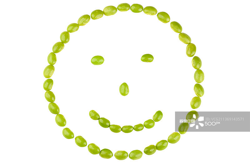 用绿色大豆制成的人脸，快乐图标图案图片素材