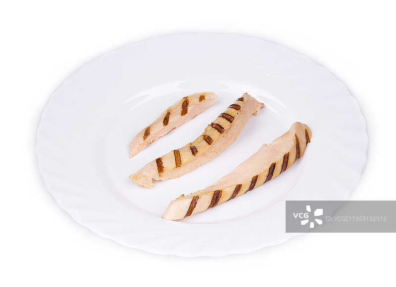 烤鸡胸肉，白色背景下的盘装椒盐卷饼（摩尔多瓦）图片素材