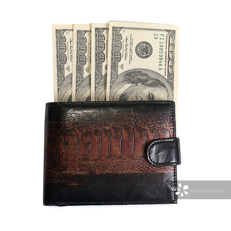 装满美元的钱包特写图片素材