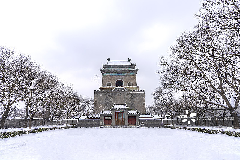 鼓楼 钟楼 大钟 北京 雪 古建筑图片素材