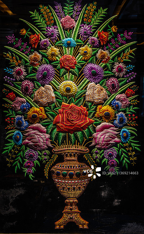 刺绣装饰花瓶图片素材