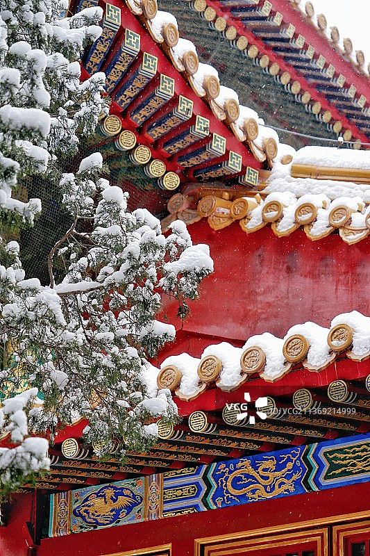 故宫屋檐雪景特写图片素材