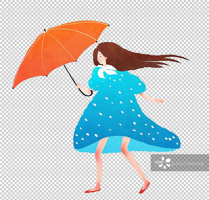 青春靓丽的都市丽人打伞迎风吹图片素材