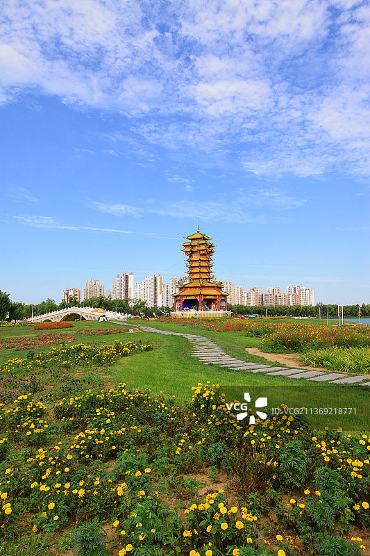 河北丰南惠丰湖六和塔图片素材