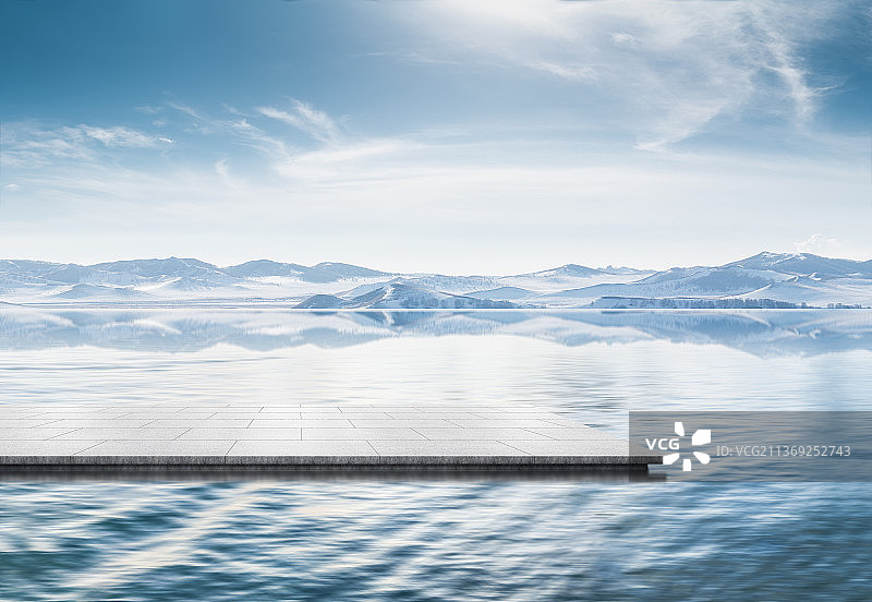 雪山水面道路平台图片素材