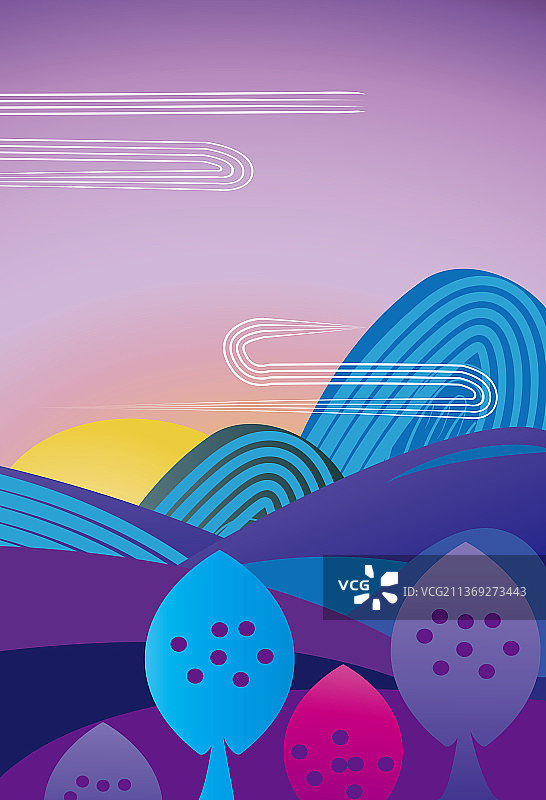 中国传统插画之山谷朝阳大地苏醒图片素材