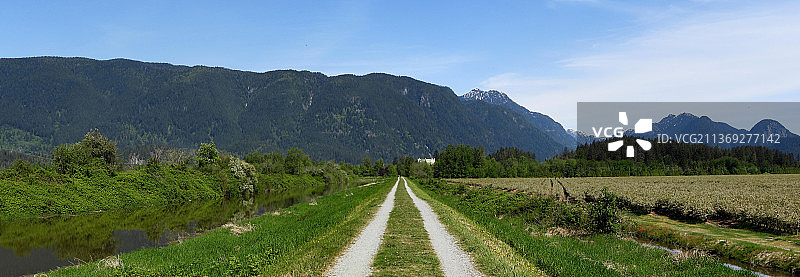 加拿大不列颠哥伦比亚省科quitlam港的河堤步行道图片素材