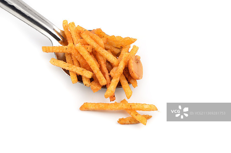 油炸咸味菜肴，白色背景上的食物特写图片素材