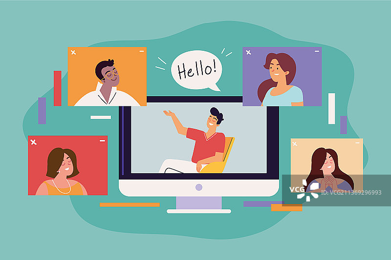 正在视频会议的人们图片素材