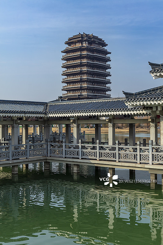 山东淄博齐盛湖公园海岱楼图片素材