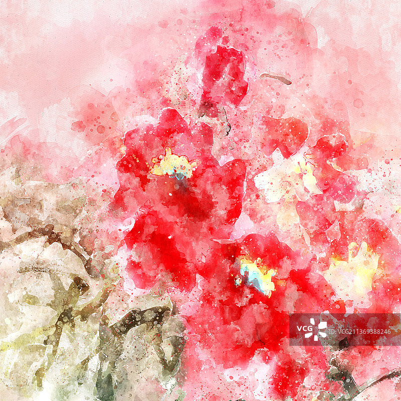 彩色中国水墨水彩国风插画梦幻模糊背景正方版图片素材