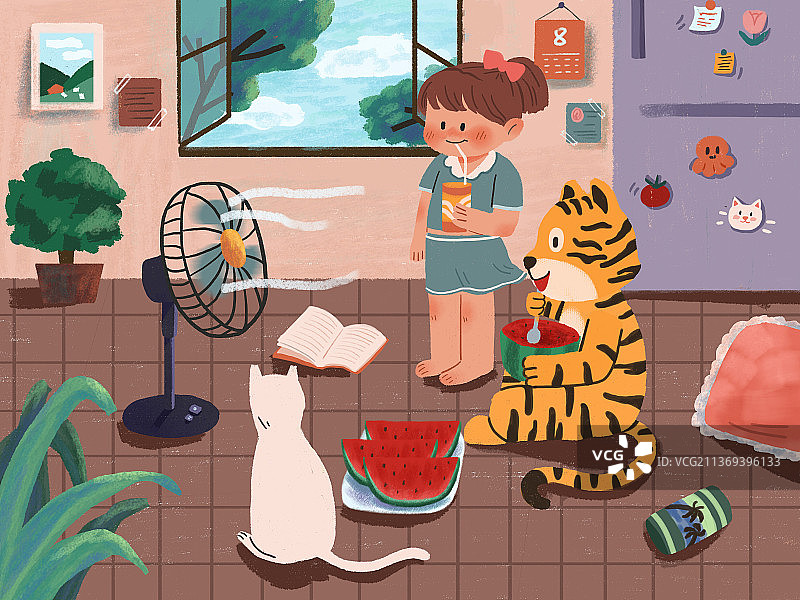 可爱的小老虎坐在地板上图片素材