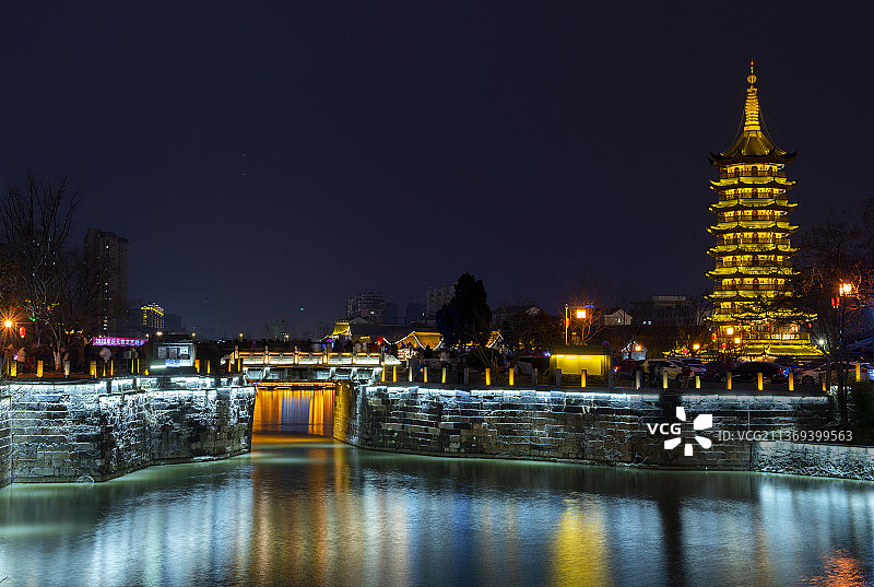 江苏省淮安市清江浦大闸口夜景图片素材