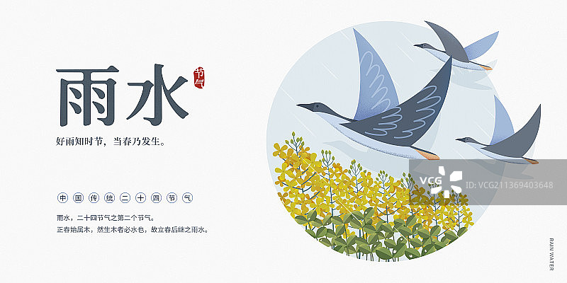 雨水节气海报设计模板横版图片素材