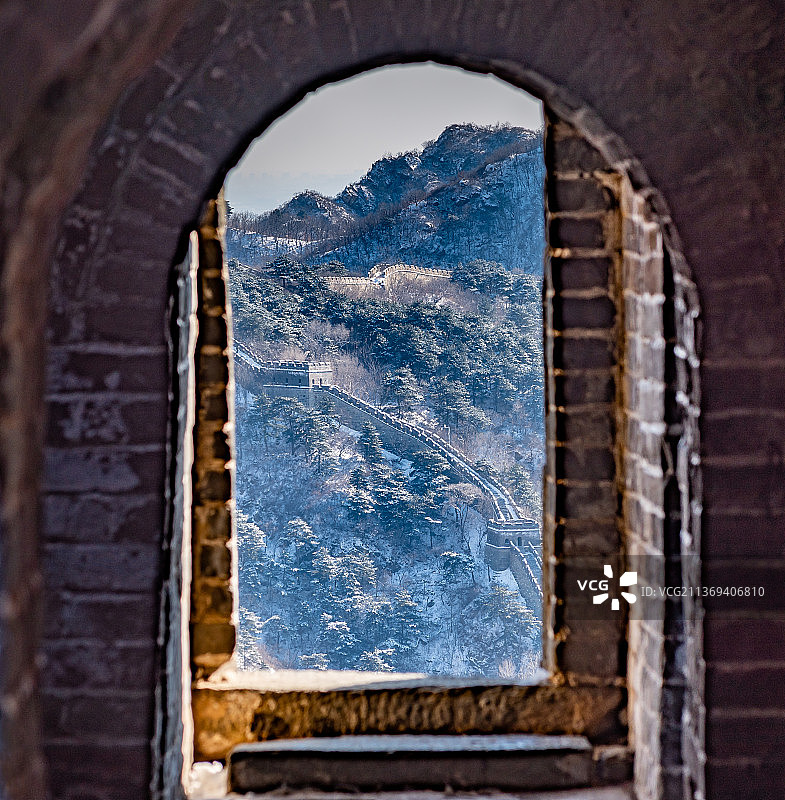 北京慕田峪长城雪景敌楼图片素材