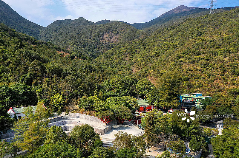 广东省惠州市惠阳区新圩镇白云嶂市级自然保护区盘古庙航拍图片素材