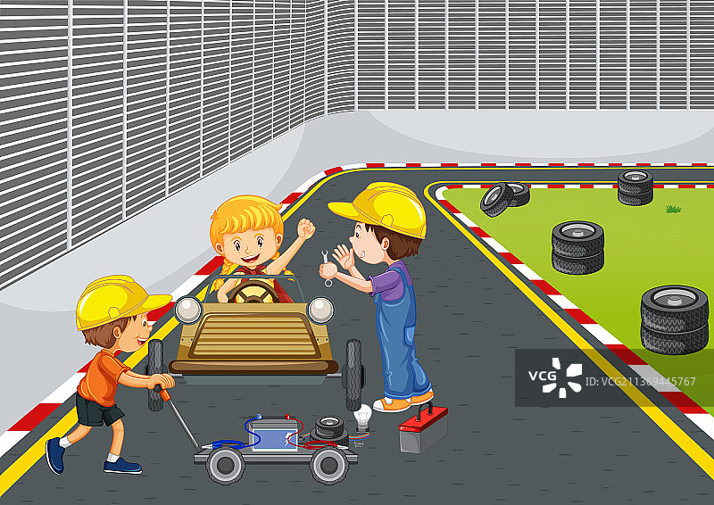 孩子们参加肥皂盒赛车比赛场景图片素材