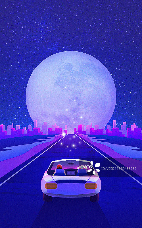 一个人深夜开车回家过中秋图片素材