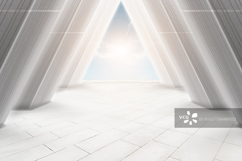 无人砖地与对称三角形通道建筑适用汽车广告背景图图片素材