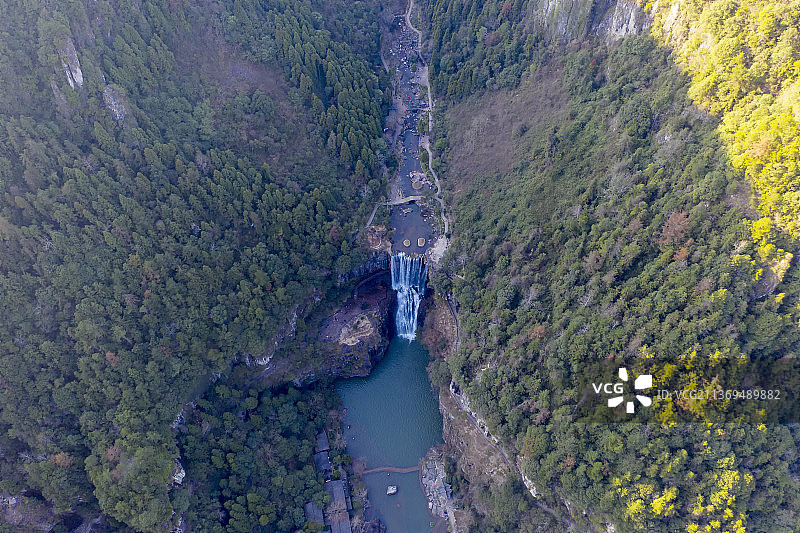 浙江省温州市文成县百丈漈景区航拍图片素材