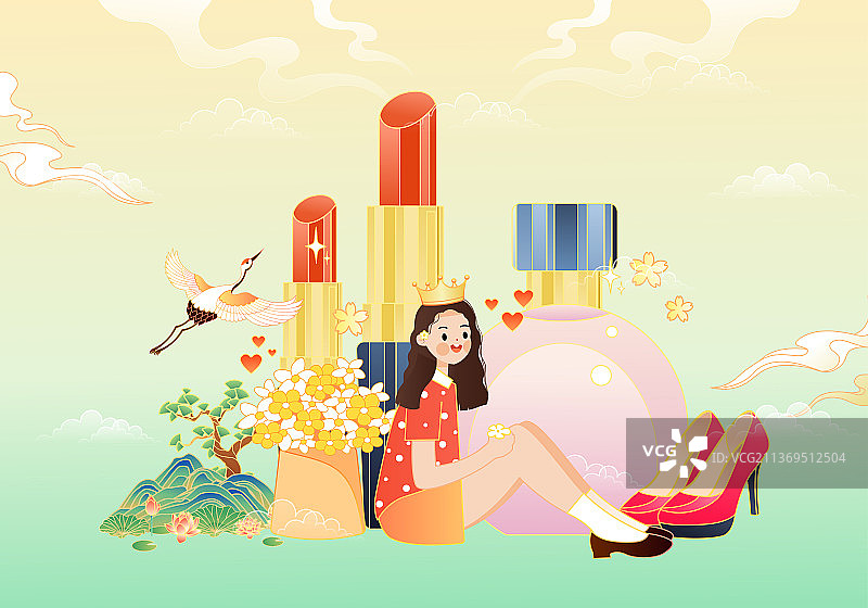 化妆品与女孩矢量插画图片素材