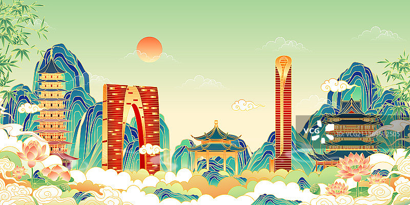 江苏省苏州市城市建筑矢量插画图片素材