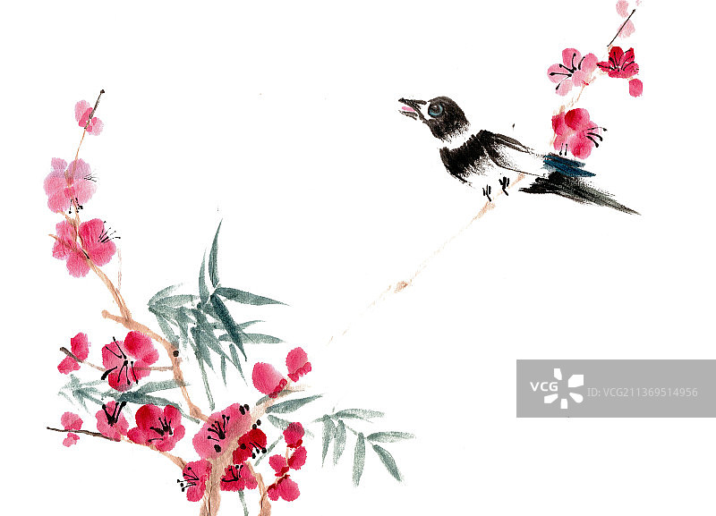 桃花与小鸟图片素材