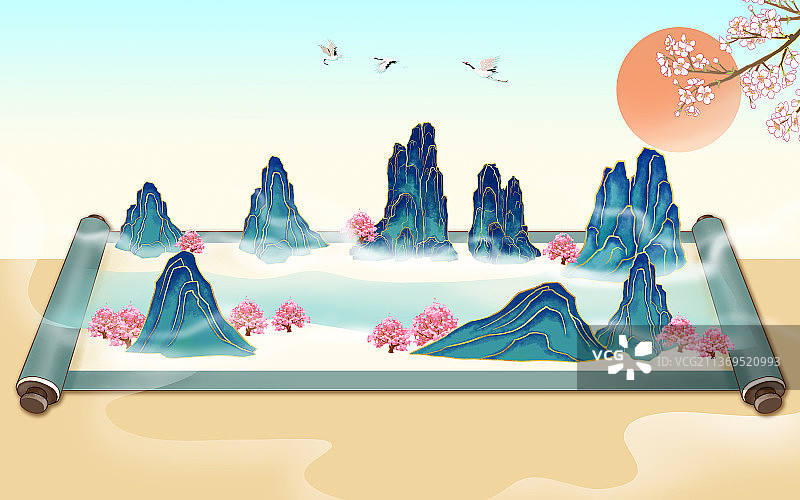 中国风江山卷轴图图片素材